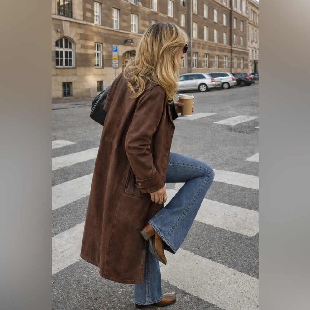 Vintage Italian Brown Leather Trench Coat M/L - Picture 10 of 10